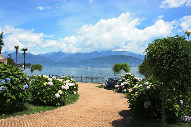 Waterfront Stresa in summer at Lake Maggiore, Piedmont Italy stock photo