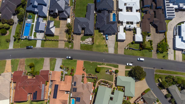 Waterfront Suburb Aerial at Port Macquarie stock photo