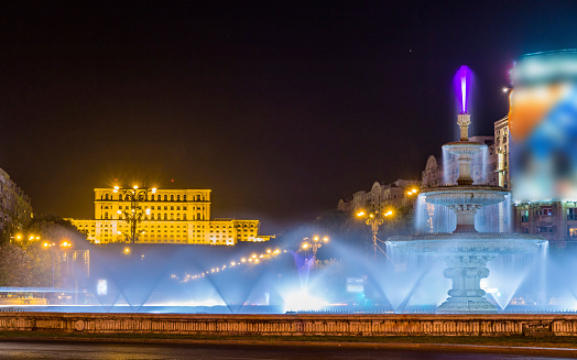 Water-jet Fountain in Unirii square - Bucharest, Romania