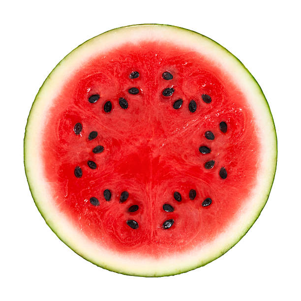 watermelon cross section on white - watermeloen stockfoto's en -beelden