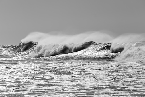 Waves ocean crashing black and white vintage water power
