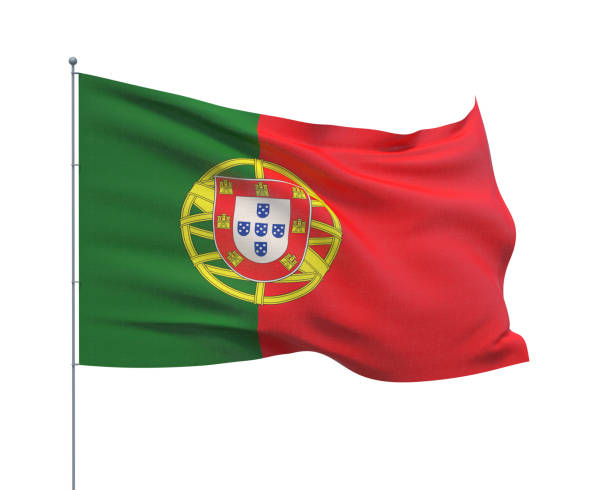 waving flags of the world - flag of portugal. isolated on white background 3d illustration. - portugal flag imagens e fotografias de stock