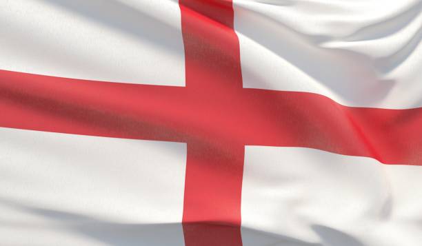 schwenkende nationalflagge von england. waved sehr detaillierte nahaufnahme 3d-rendering. - englische flagge stock-fotos und bilder