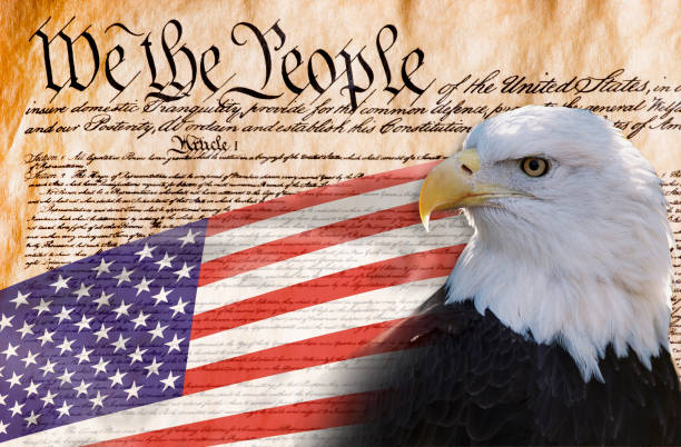 We the People. Constitution of America, We the People with bald eagle and American flag. 1776 american flag stock pictures, royalty-free photos & images