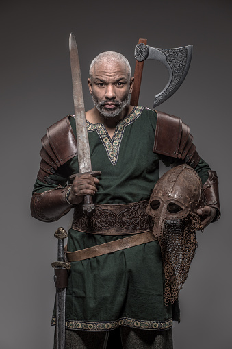Weapon wielding viking inspired black african warrior