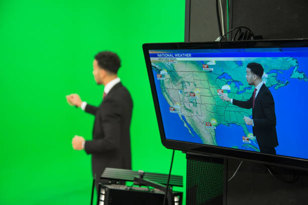 Weather presenter Weather presenter explaining about weather forecast. meteorology stock pictures, royalty-free photos & images