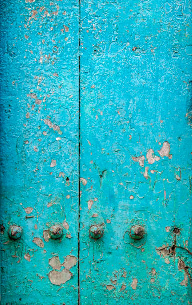 Weathered old blue Zanzibar door. stock photo