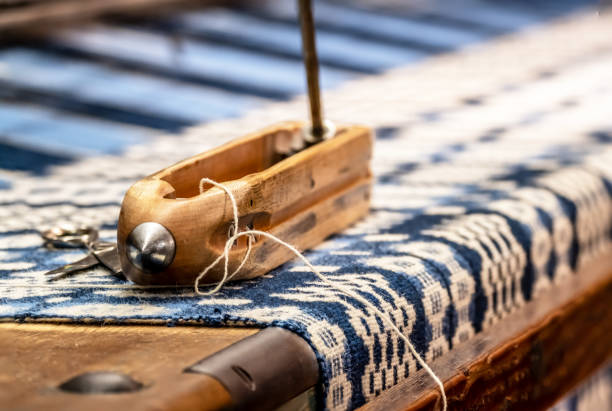 Weaving background with traditional tools stock photo