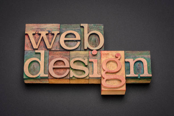 website design word abstract in wood type stock photo