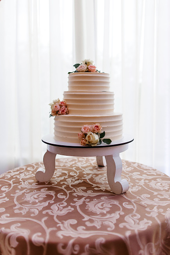 Wedding cake on the table.
