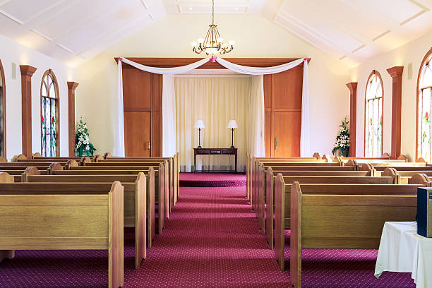 Wedding chapel interior - horizontal Inside of an empty wedding chapel shot in horizontal chapel stock pictures, royalty-free photos & images