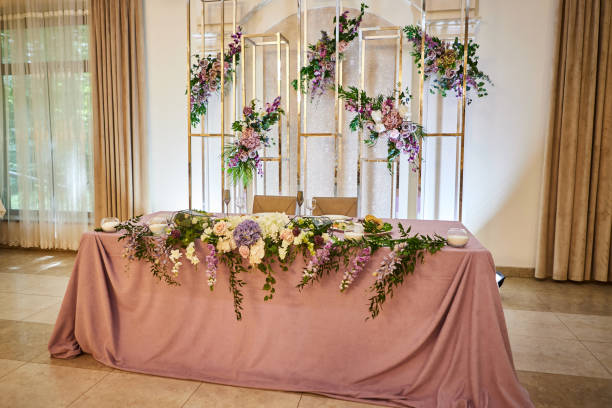 Wedding decor of a Banquet hall in a restaurant stock photo