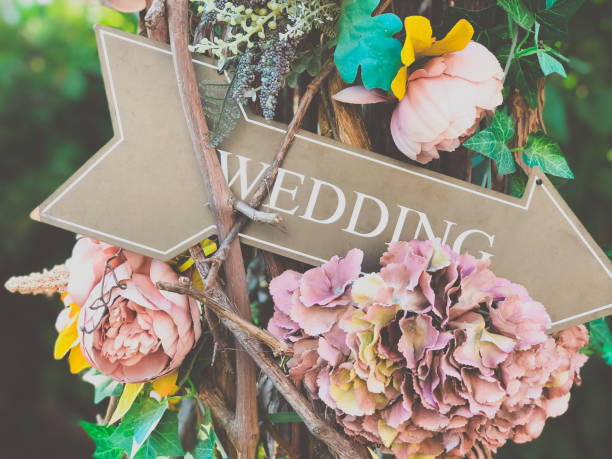 Wedding flower decor in the summer garden stock photo