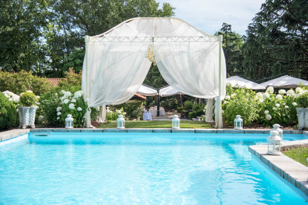 Best Ceremony Swimming Pool Decor Wedding Ceremony Stock Photos