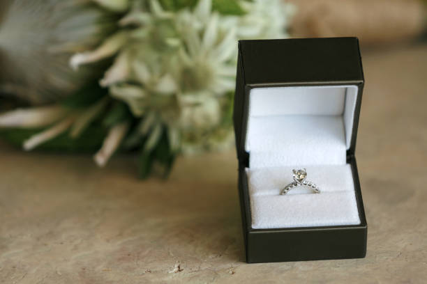 Wedding ring Wedding ring in white box with flowers wedding ring box stock pictures, royalty-free photos & images