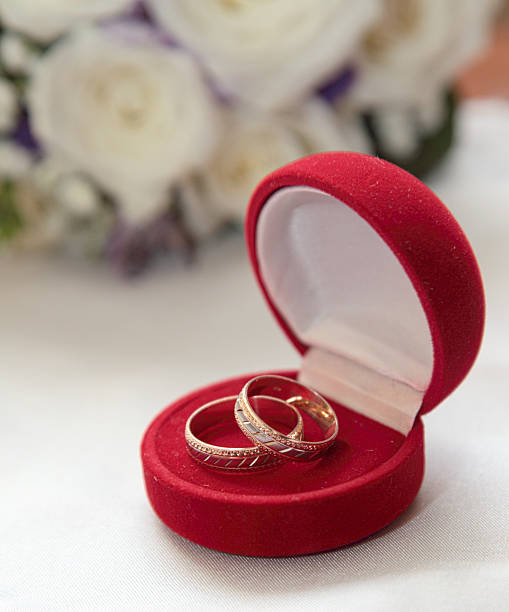 wedding rings in a box wedding rings in a box on the background color wedding ring box stock pictures, royalty-free photos & images