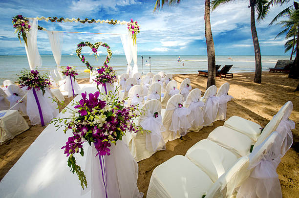 Wedding setting on a tropical beach stock photo