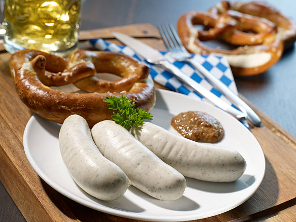 Weisswurst sausages on a plate stock photo