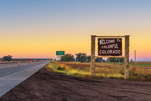 Welcome to colorful Colorado street sign situated along Interstate I-76 before entering Sedwick County.