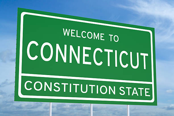 Welcome to Connecticut state road sign stock photo