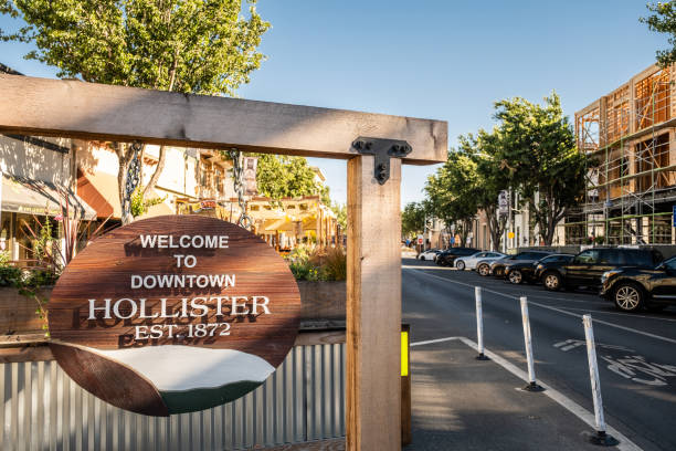 Welcome to Downtown Hollister Sign stock photo
