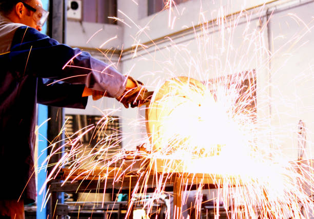 Welding with sparks stock photo