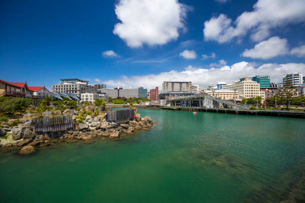 Wellington city waterfront in New Zealand stock photo