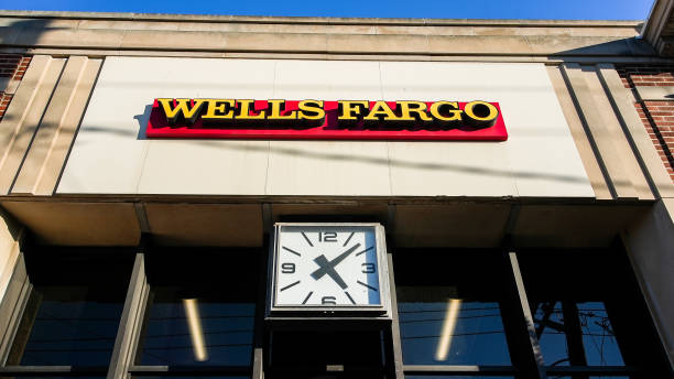 Wells Fargo building on Post Road stock photo