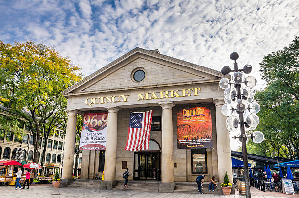 West Facing Entrance to Quincy Market in Boston stock photo