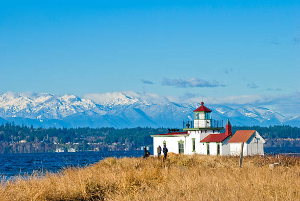 West Point Lighthouse at Discovery Park in Seattle, WA stock photo