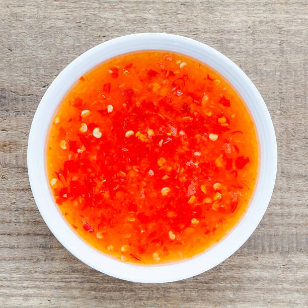 Western cuisine sweet chili sauce made with red chili pepper stock photo