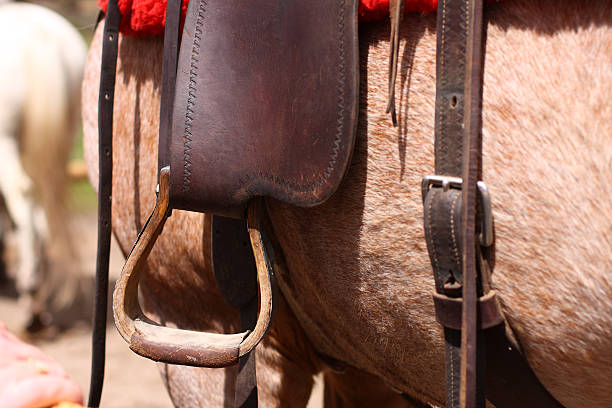 Western saddle stirrup stock photo