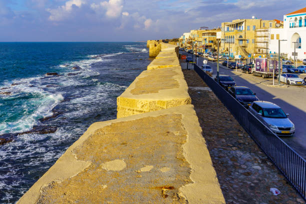 Western Sea Wall, old city of Acre (Akko) stock photo
