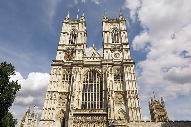 Westminster Abbey, London, west facade by day stock photo