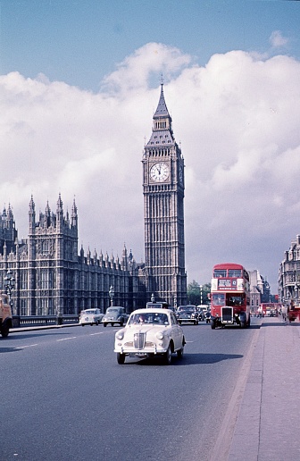London, England, UK, 1963. Westminster Bridge with Big Ben.