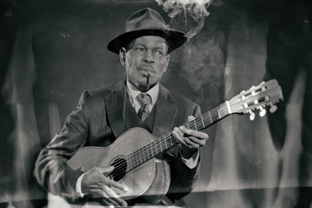 Wet plate look like photo of vintage african american jazz musician. stock photo