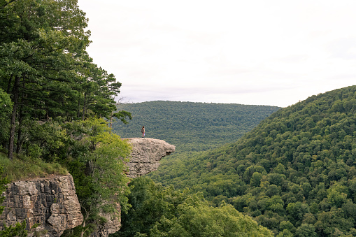 This is a photograph of Whitaker Point, a rocky overlook in summer at Ozark National Forest in Arkansas, USA.