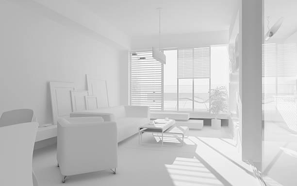 White 3D Render of Modern Space. Apartment Interior. Architecture Abstract. stock photo