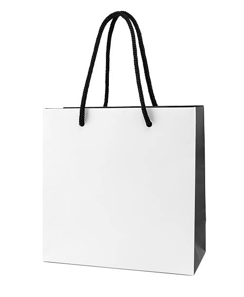 ホワイトとブラックの紙のショッピングバッグ - 紙袋　白 ストックフォトと画像