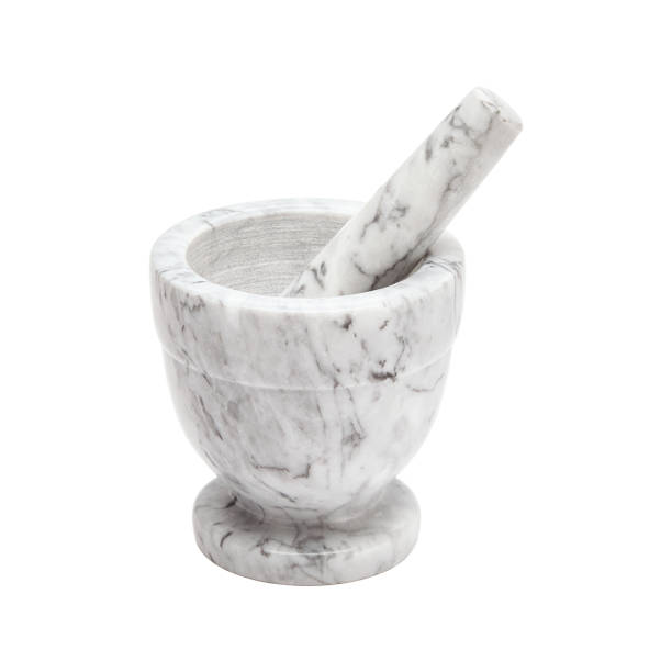 White and gray marble mortar and pestle stock photo