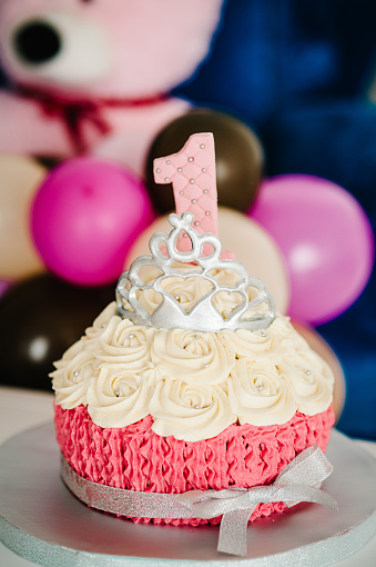 LIOOBO Numero 1 Torta di Compleanno Candela Piccola Corona Decorata Numero 1 ° Compleanno Candela Decorazione Torta Rosa 