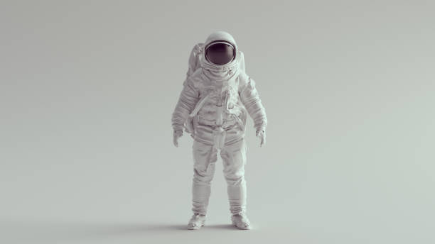 astronaute blanc avec la vue avant de visière noire - astronaut photos et images de collection
