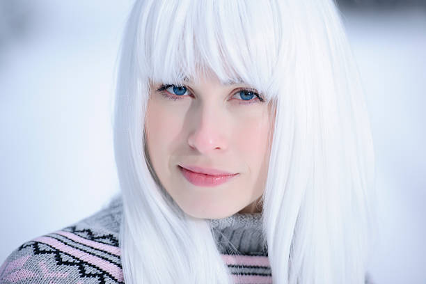 white beauty woman with white hair and blue eyes. white hair young woman stock pictures, royalty-free photos & images