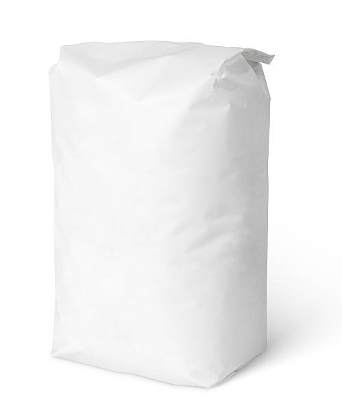 White blank paper bag package of salt Blank paper bag package of salt isolated on white with clipping path sack stock pictures, royalty-free photos & images