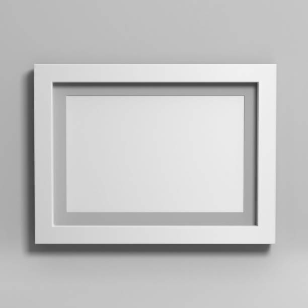 White blank photo frame on grey background. white blank photo frame on grey background. 3d render illustration construction frame photos stock pictures, royalty-free photos & images