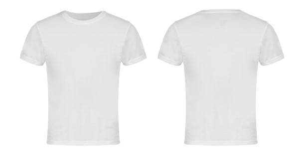 beyaz boş t-shirt ön ve arka - gömlek stok fotoğraflar ve resimler