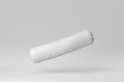 White Bolster or long pillows on white background. minimal concept. 3D render.
