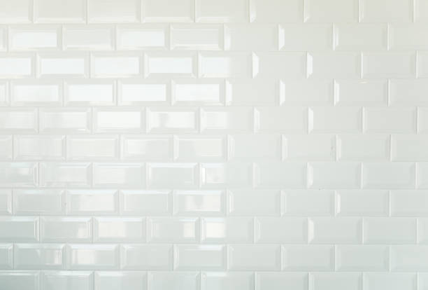 白いレンガ調のタイル、タイル張り壁背景のヴィンテージ - タイル ストックフォトと画像