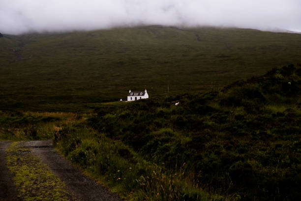 White cottage at Sligachan, Isle of Skye, Scotland stock photo
