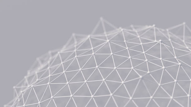 White deformed mesh. Abstract illustration, 3d, render, close-up. stock photo